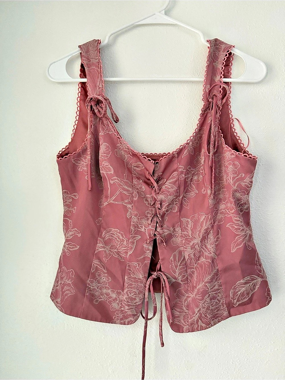 Cotton Candy LA Floral Lace-Up Camisole in Pink Size Medium